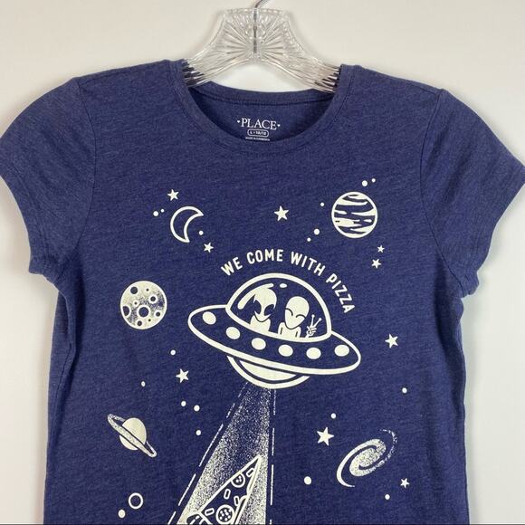 CHILDRENS PLACE GLOW IN THE DARK ALIEN PIZZA SHIRT SIZE LARGE - Picture 4 of 9